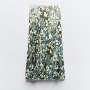 Zara limited edition printed metallic thread pleated midi skirt